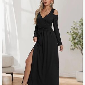 Black Cold Shoulder V-Neck Maxi Gown